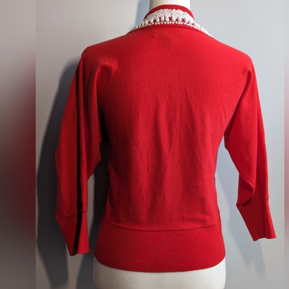 Red Cardigan with Beading on Collar Size S - Picture 10 of 11